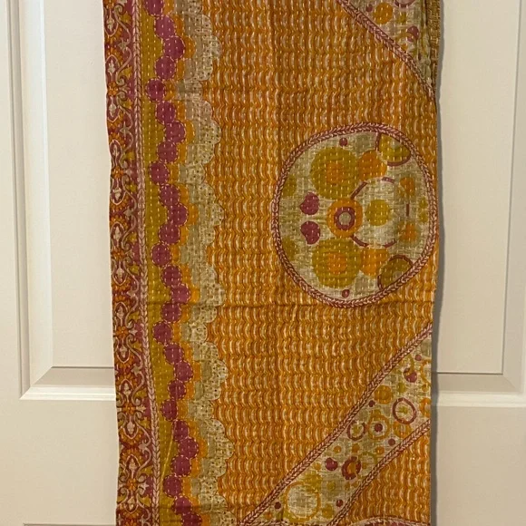 KANTHA SCARF REVERSIBLE TWO SIDED SARI HEAD WRAP DECOR LINEN SARONG - Picture 10 of 10